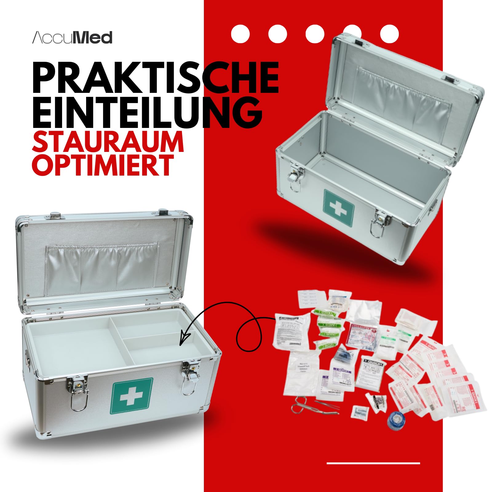 Magnet-Kauf Alu Medizinkoffer Erste Hilfe Koffer für Betriebe Sport Fussball Medizinbox leer abschließbar aus Metall Verbandskoffer Arzneikoffer