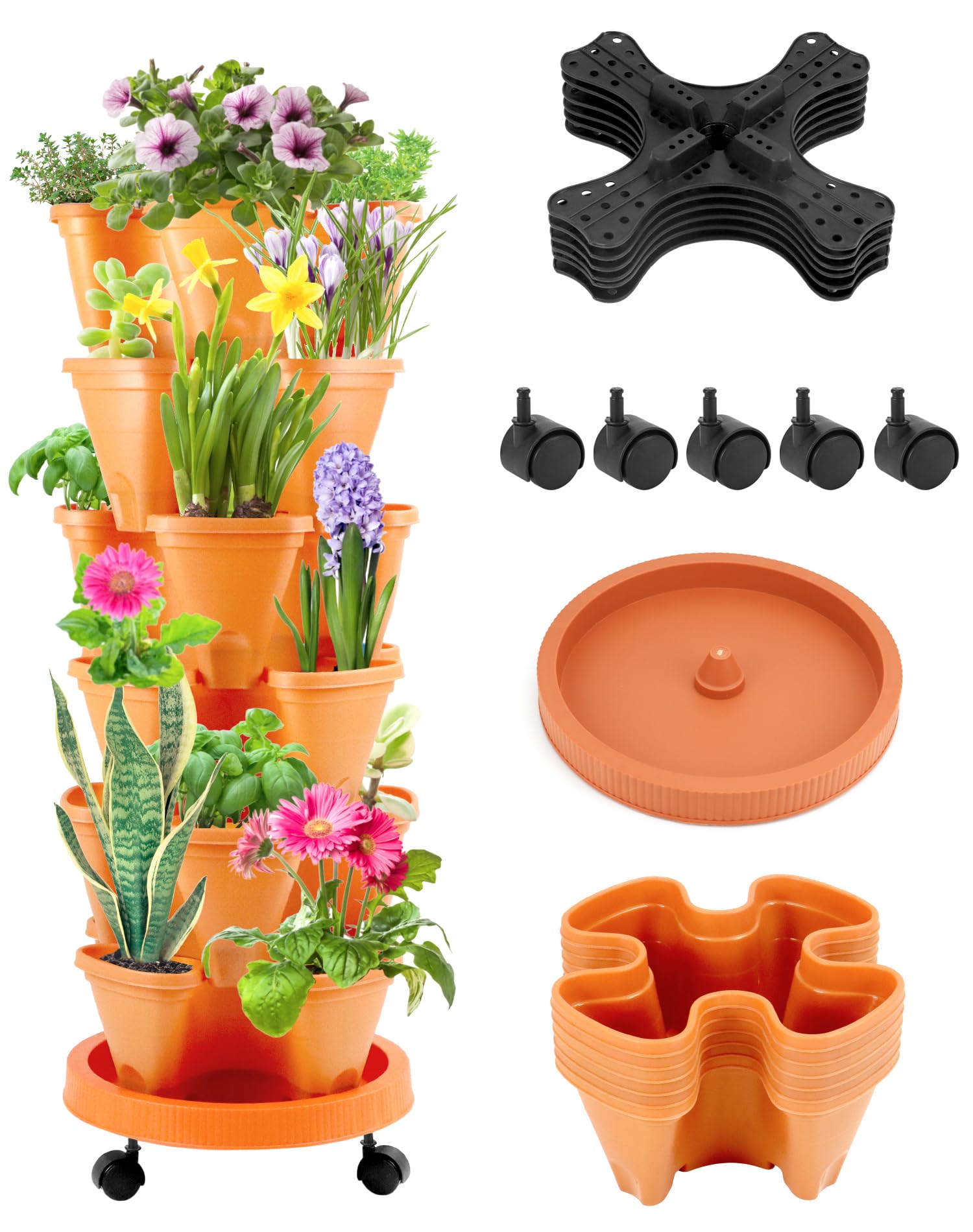 QWORK® 6 livelli fioriera verticale, Vasi per piante impilabili in plastica, Verdure impilabili, Fragole, Fiori