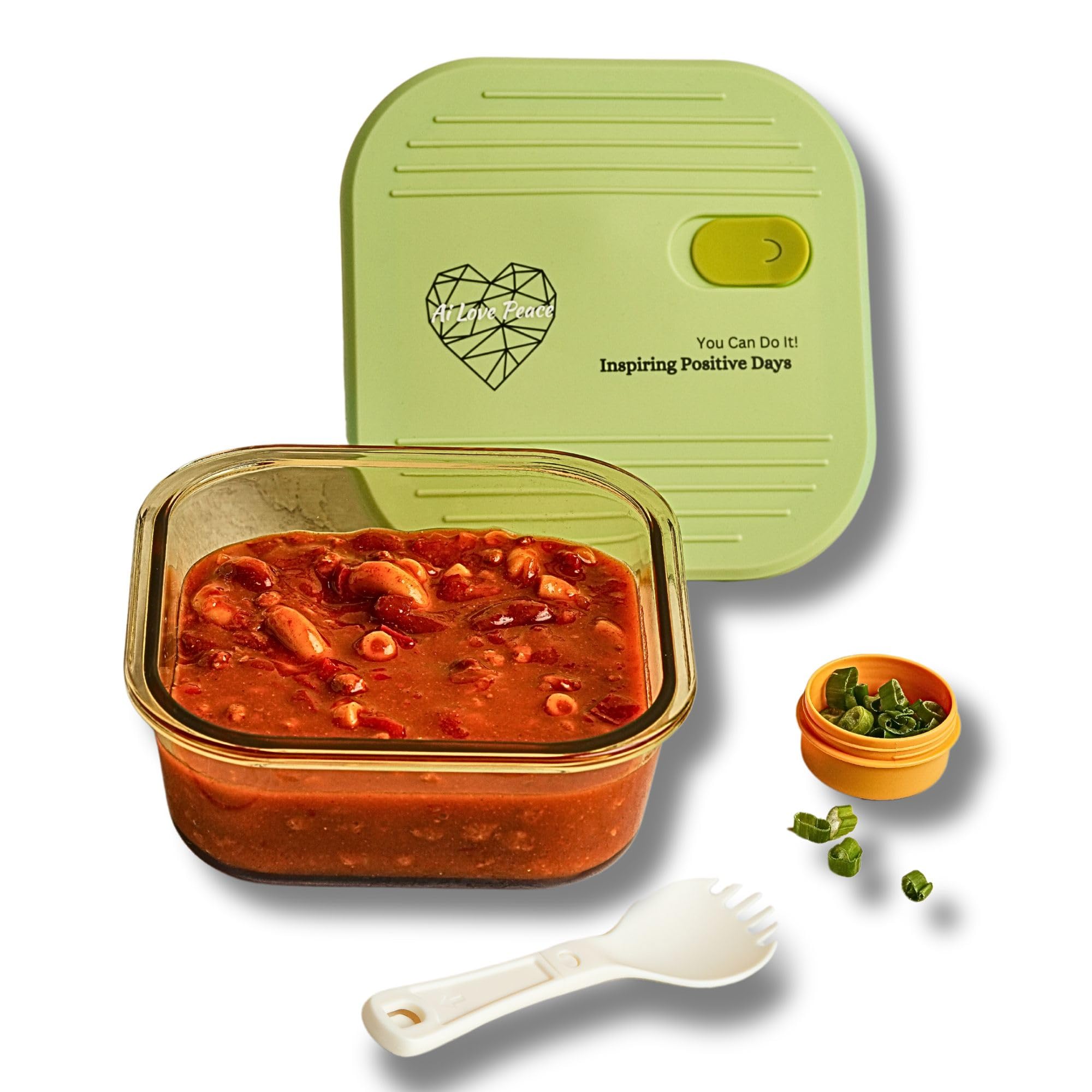 AI LOVE PEACE Microwave Safe Glass Lunch Container - 3.25 Cup Reusable Meal Prep & Freezer Storage Container with Vented Lid - BPA-Free - Ideal Bento Box for Adults, Portion Control Green