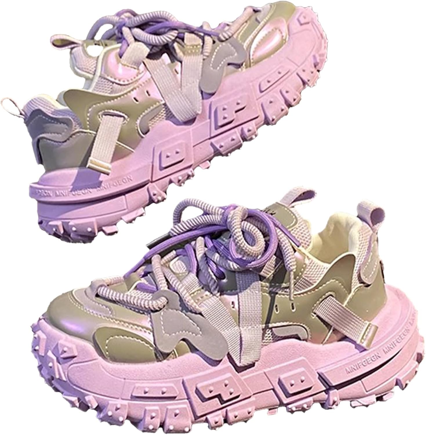 Chunky Y2K Pink Citrus Design Sneakers for Women Thick Sole Athletic Running Shoes with Tire-Inspired Sole