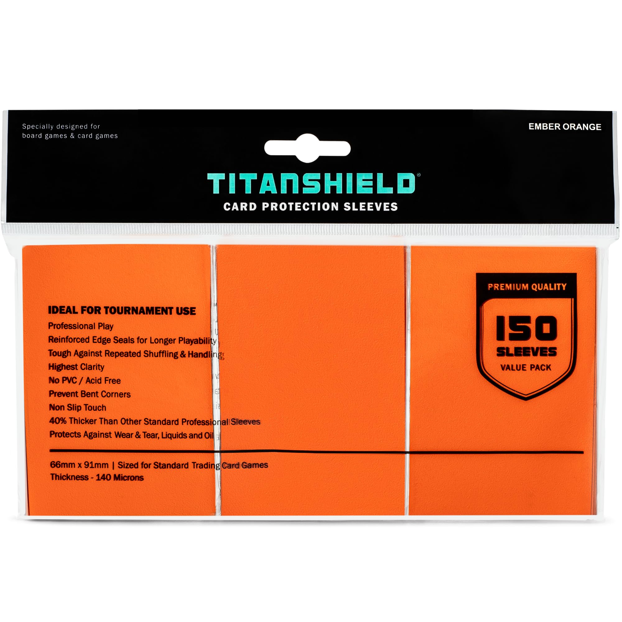 TitanShield Card Sleeves, Ember Orange (150 Sleeves) - Fits Pokemon, MTG