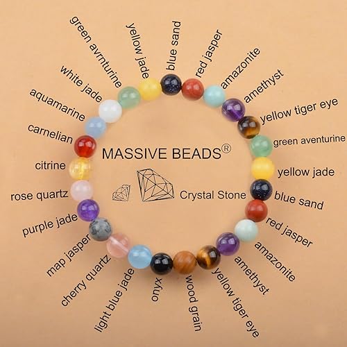 Vista 11 de MASSIVE BEADS Pulsera elástica de yoga hecha a mano con piedra natural, cristal curativo, energía, regalos para adultos unisex de 0.157 in, 0.236