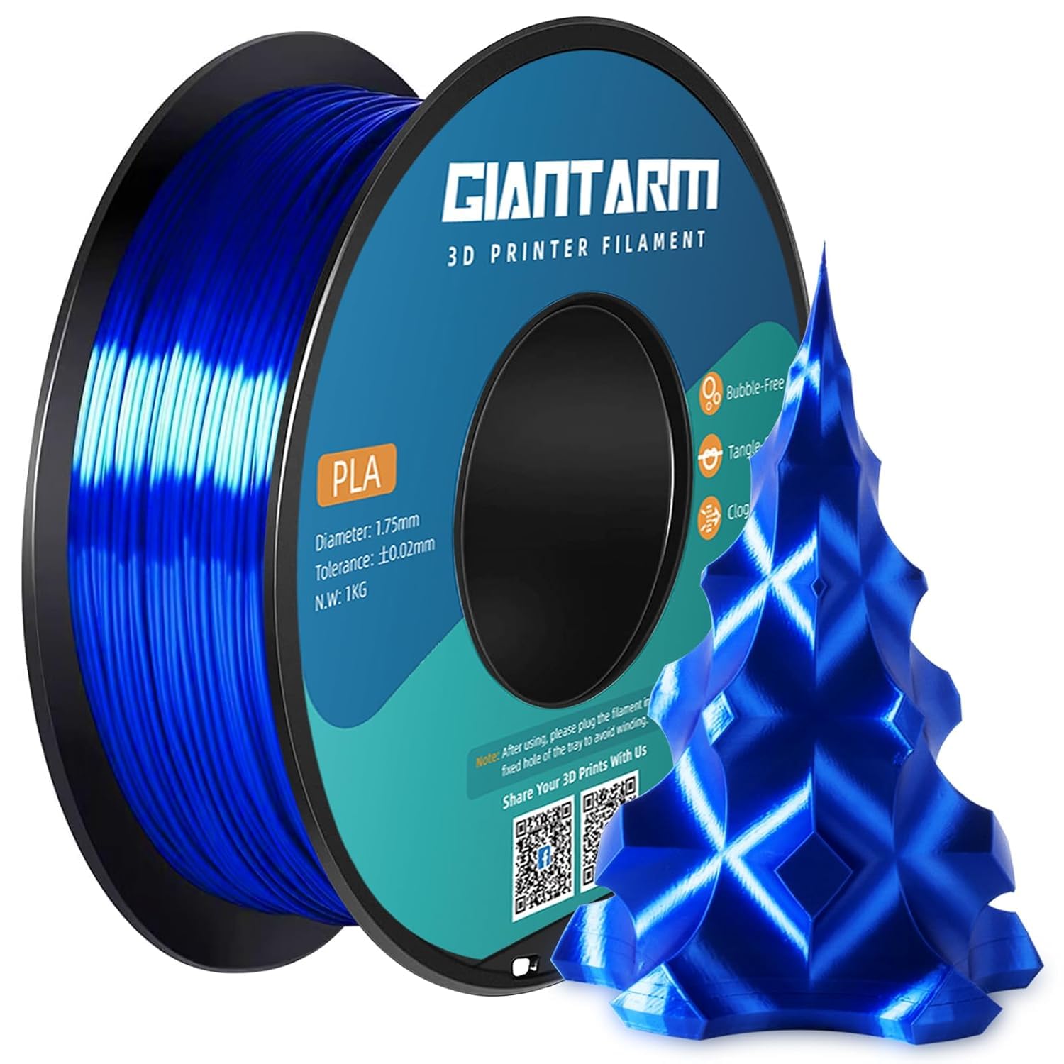 GIANTARM PLA Filament 1.75mm Silk Royal Blue,3D Printer PLA Filament 1kg Spool