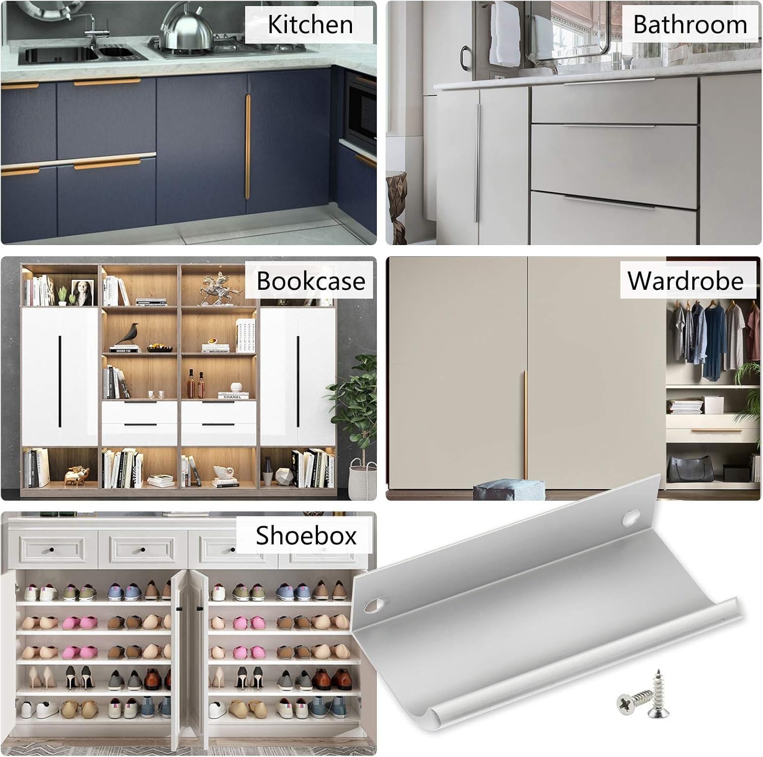 Back Mount Finger Edge Pull 150mm/5.9", luminum Hidden Handle Concealed Tab Pulls for Home Kitchen Living Room Door Drawer Cabinet (12Pcs, Silver)