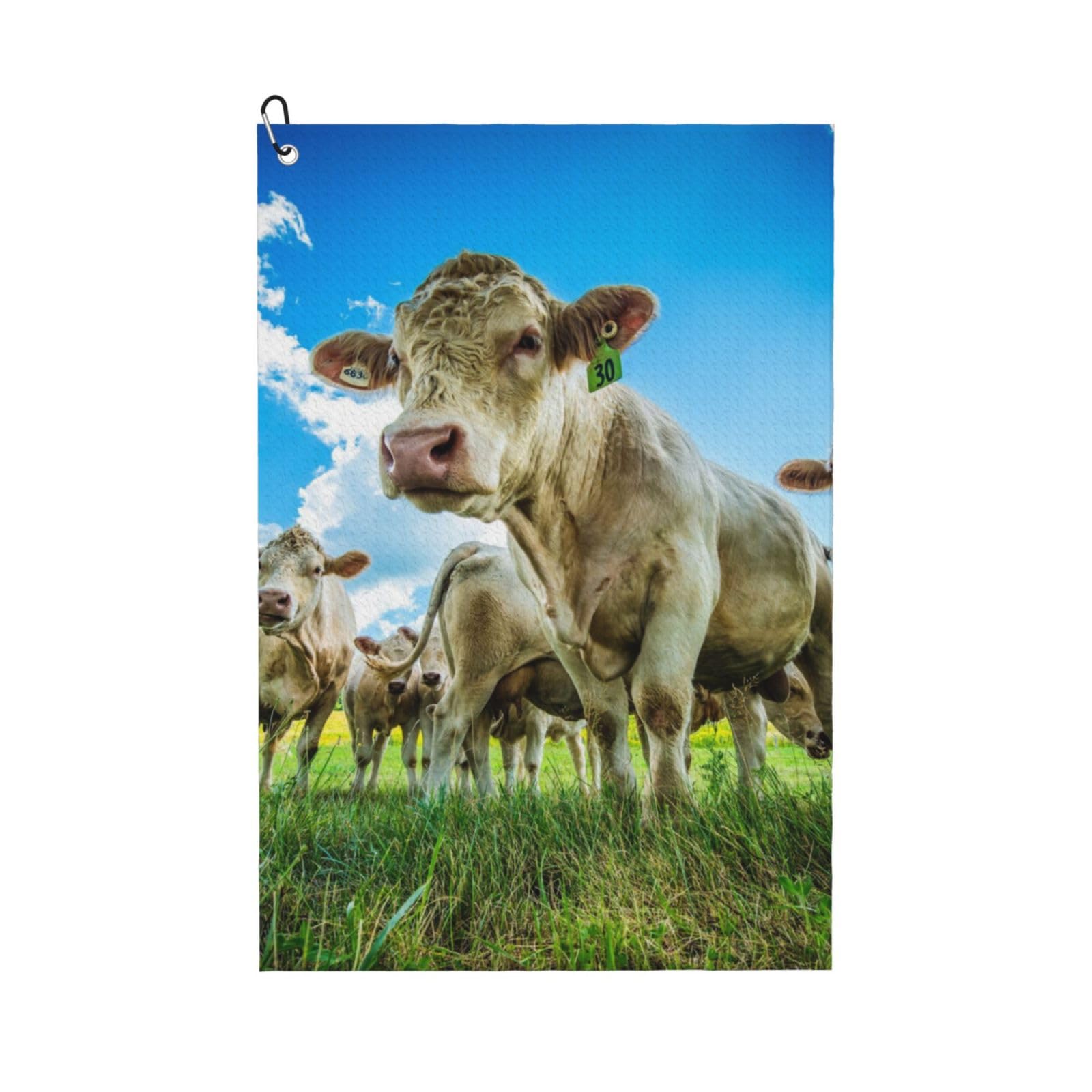 Hnnkloy Cow On The Grassland, 16x24 in Portable Waffle Golf Towels with Carabiner Clip for Golf Bag