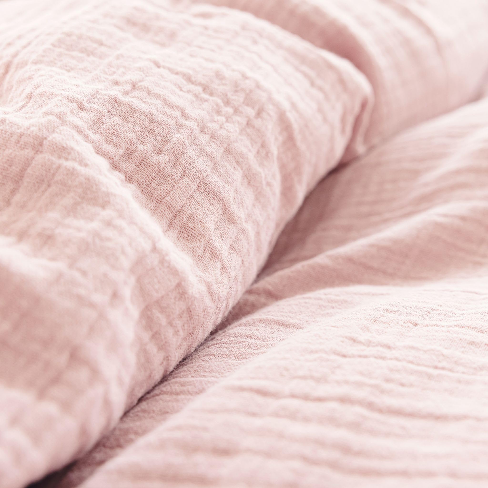 Terre de Nuit - Housse de Couette 240x220 Gaze de Coton Rose pâle Terre de Nuit June - Rose pâle - Uni - 57 Fils/cm² - Base Droite