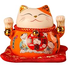 Jenngaoo Ceramic Waving Lucky Cat Statue 4.5 Inch, Wealth Fortune Attracting Japanese Beckoning Cat Figurine for Home Office Business Decor Feng Shui Ornament