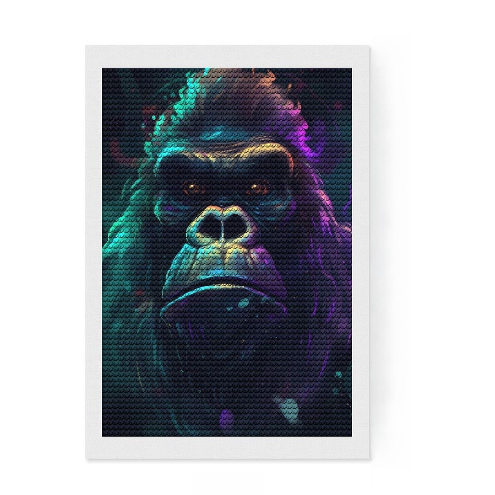 Junmoney Gorilla Treasured Diamond Painting Kit 8"x12", for Teens, Living Room Decor, Calming Craft to Unwind, Holiday Gift Idea