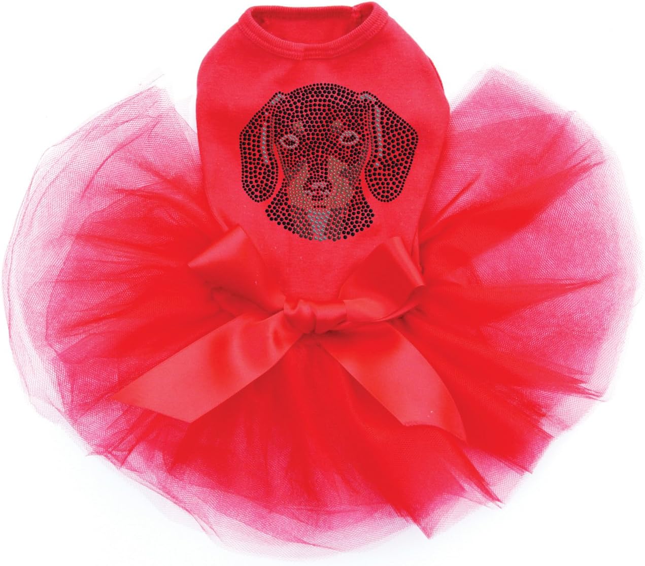 Dachshund Face Bling Rhinestone Dog Tutu Dress, L Red