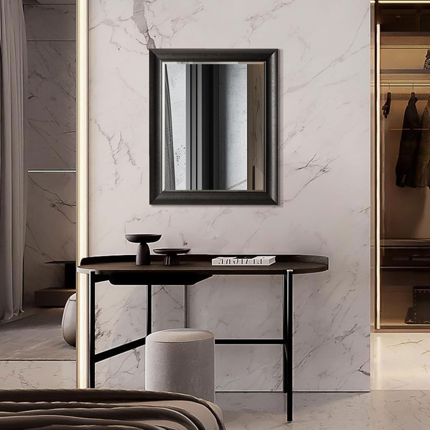 Alderton Transitional Black and Silver Beveled Wall Mirror - 34.5" x 28.5"
