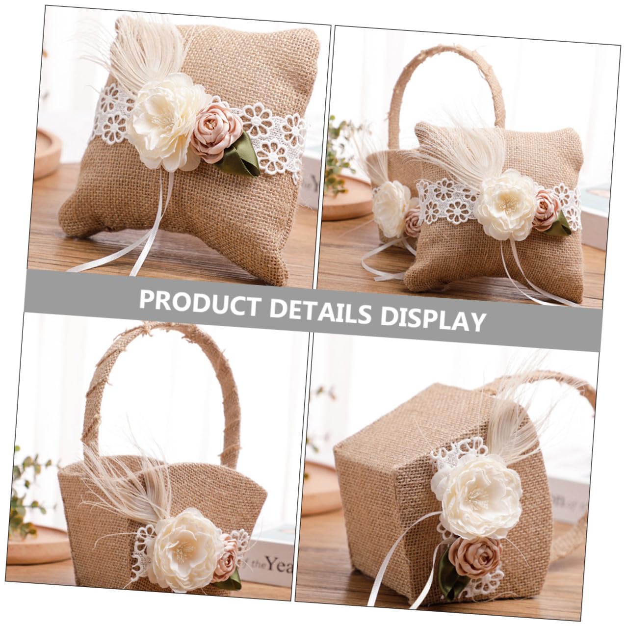 CLISPEED Ringkissen Blumenkorb Satz aus Leinen für Hochzeiten mit Künstlichen Blumen Robust und Dekorativ für Blumenmädchen bei Trauungen