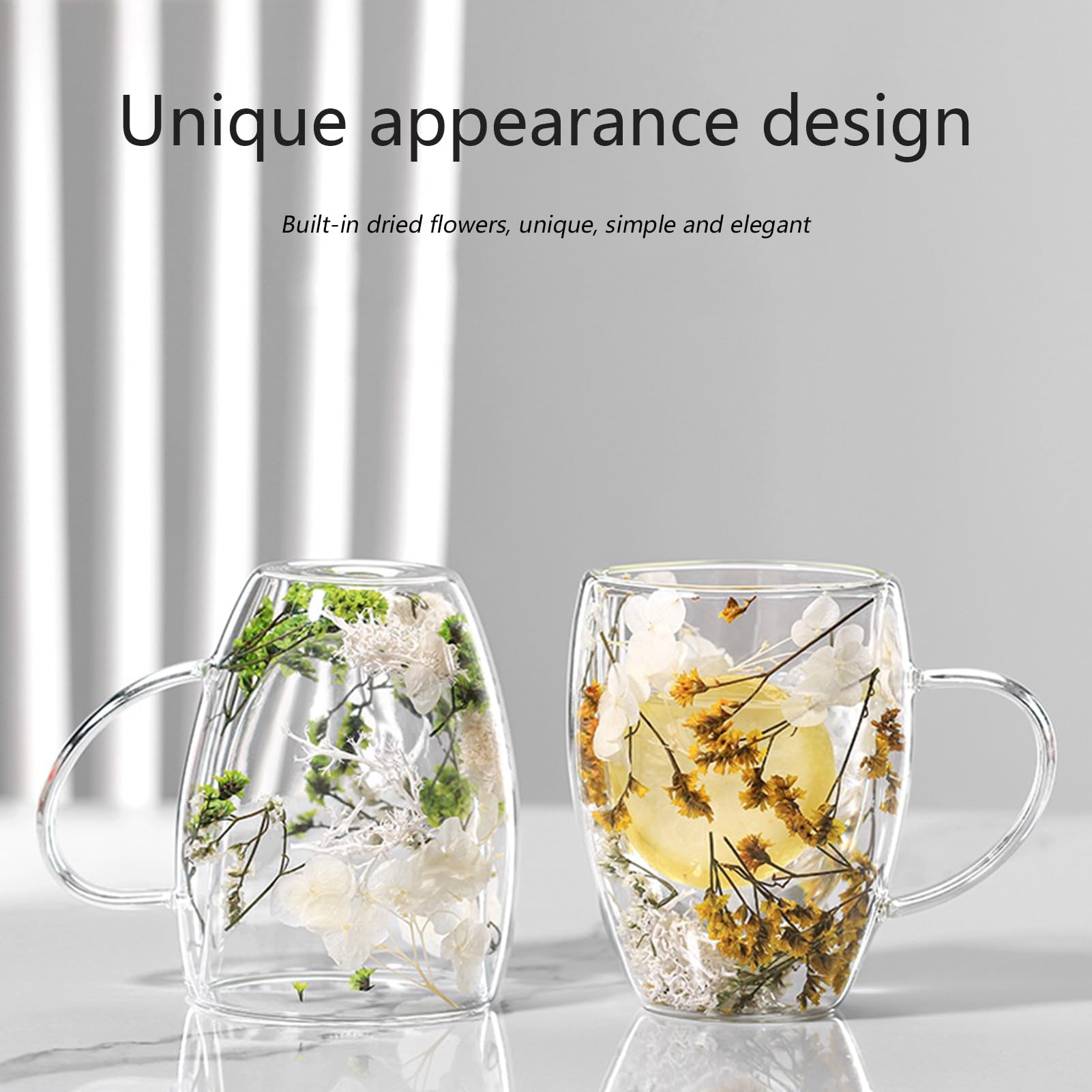 6 Stück Doppelwandige Glastasse Mit Blumen, 350ml Isolierte