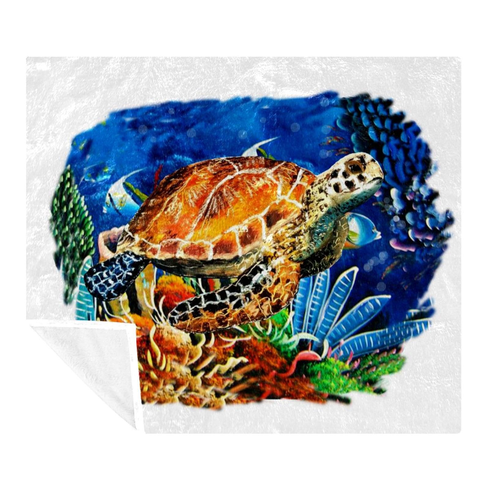 Couverture tortue de mer plaid polaire microfibre 150x130cm adulte enfant lit canapé