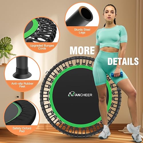 Miniatura 9 de ANCHEER Mini trampolín plegable de 40 pulgadas para adultos, carga máxima de 450 libras, pequeño rebote elástico de fitness con barra de mango de