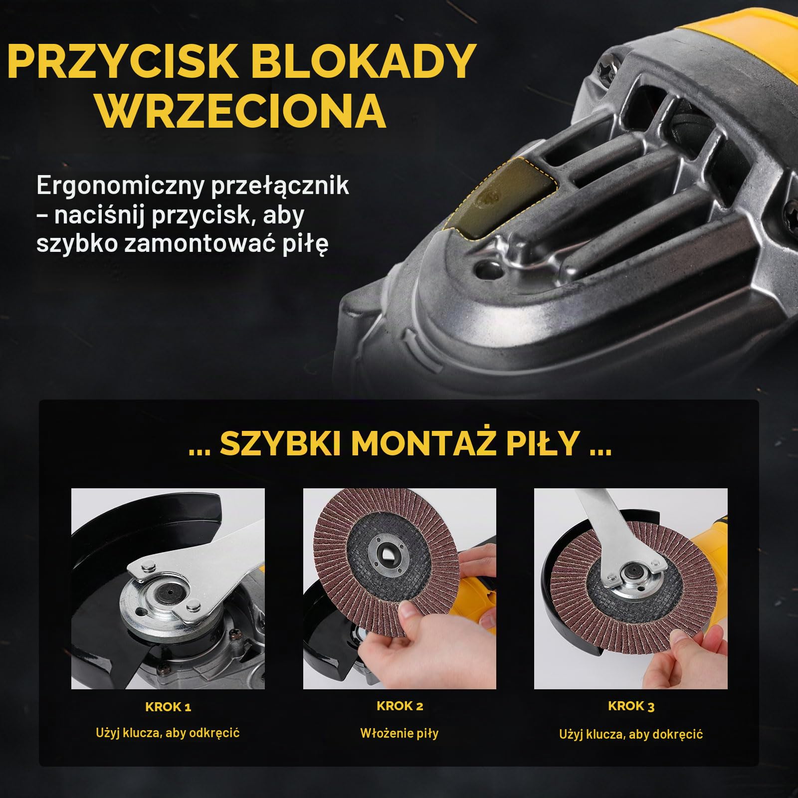 Akumulatorowa szlifierka kątowa do akumulatora 18V/20V, 125 mm, 10000 obr./min, bezszczotkowa szlifierka z wałem M14, 3-biegowa szlifierka akumulatorowa do cięcia, szlifowania i polerowania