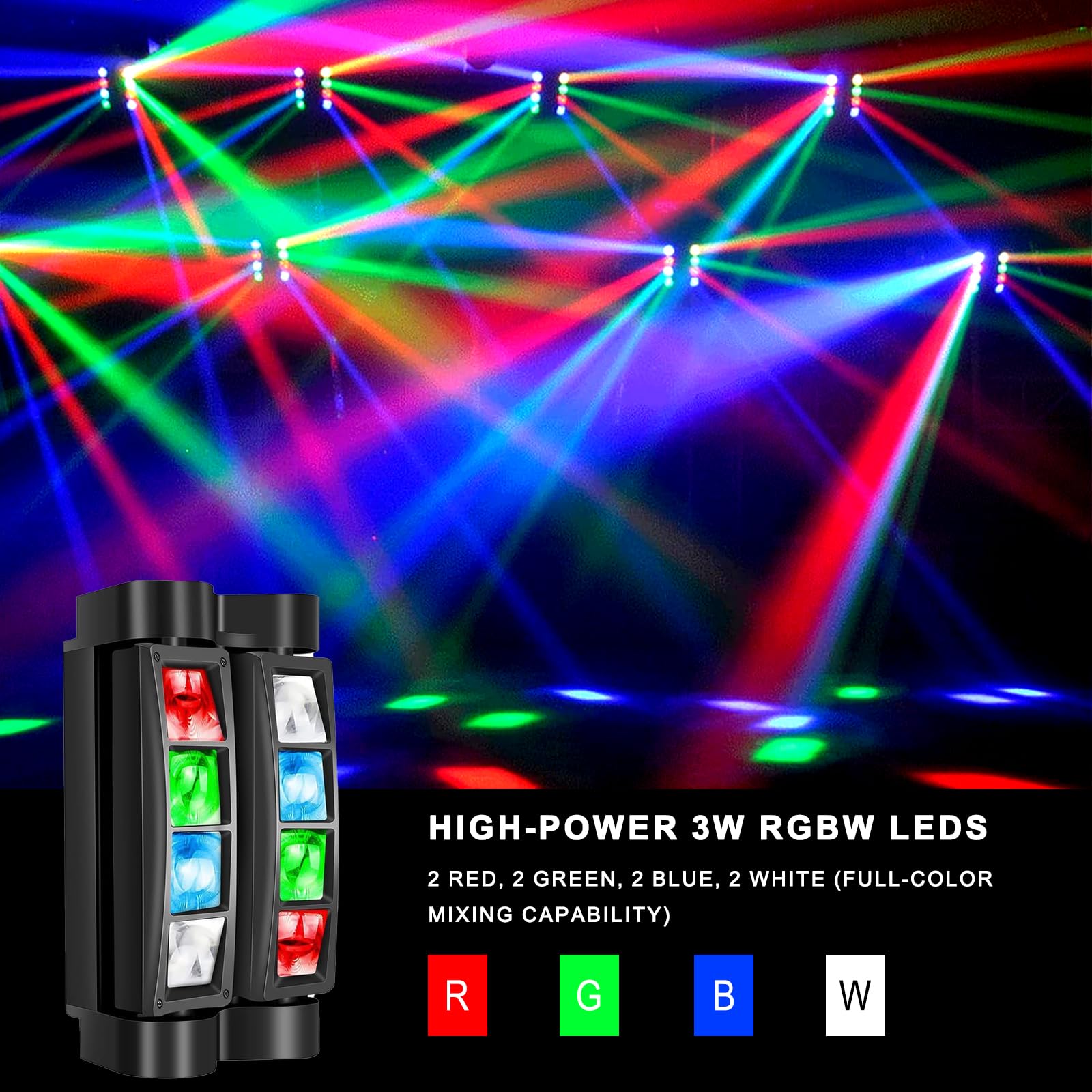 KOOT Lumière DJ 2025 à 8 LED, lumière stroboscopique disco RVBB, lumières de fête, lumières de scène DJ, DMX512 et contrôle du son pour Noël, Halloween, anniversaire, mariage, karaoké, décorations de