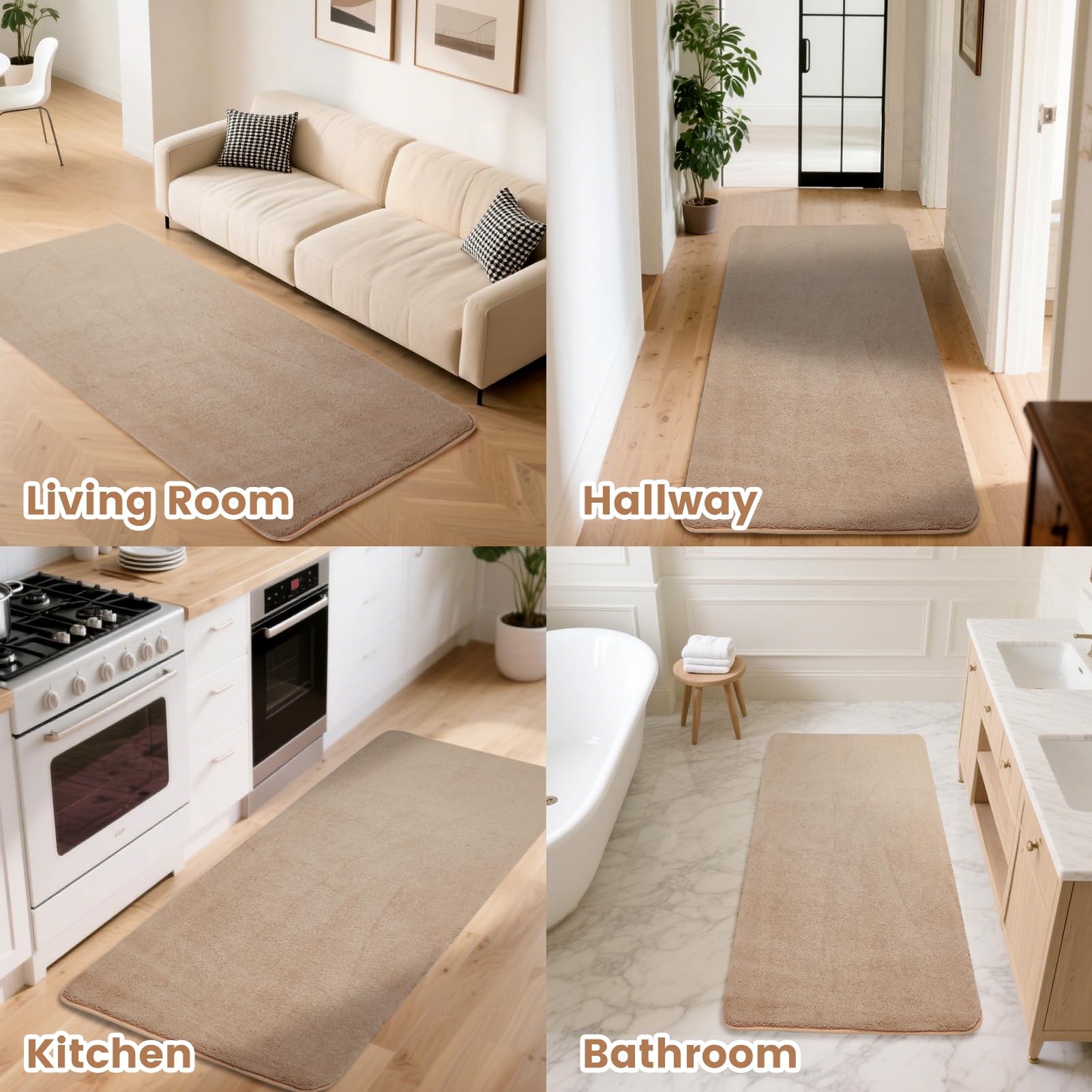 Puremy Tapis Couloir Long Uni 80x300cm, Ultra Doux à Poils Courts, Dessous Antidérapant et Lavable, Moderne et Durable, Confortable pour Entrée Interieur, Passage, Salon, Décoratif, Beige
