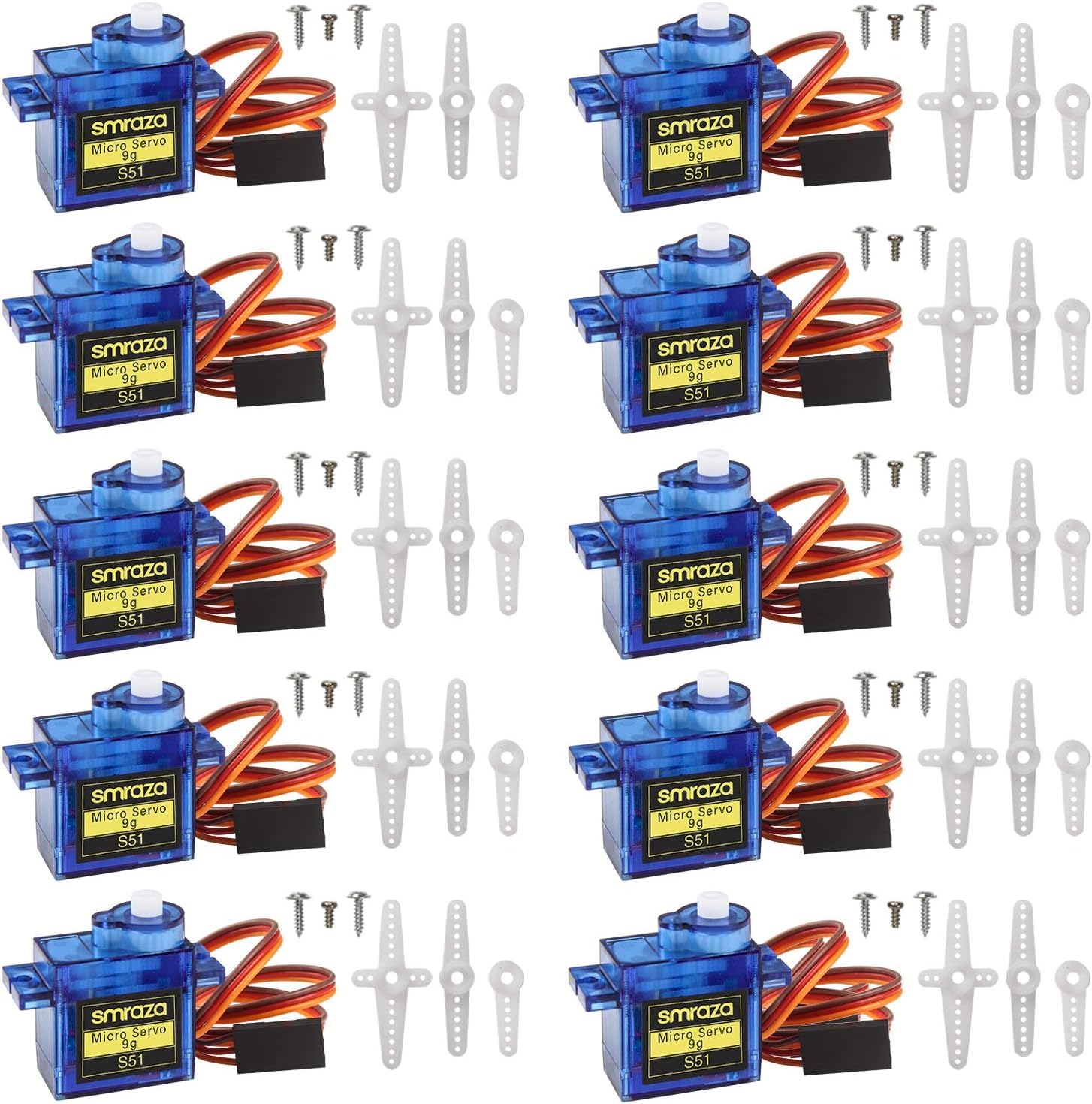 10 Pcs SG90 9G Micro Servo Metal Geared Motor Kit for RC Robot Arm/Hand/Control with Cable, Mini Servos for Arduino Project (10)