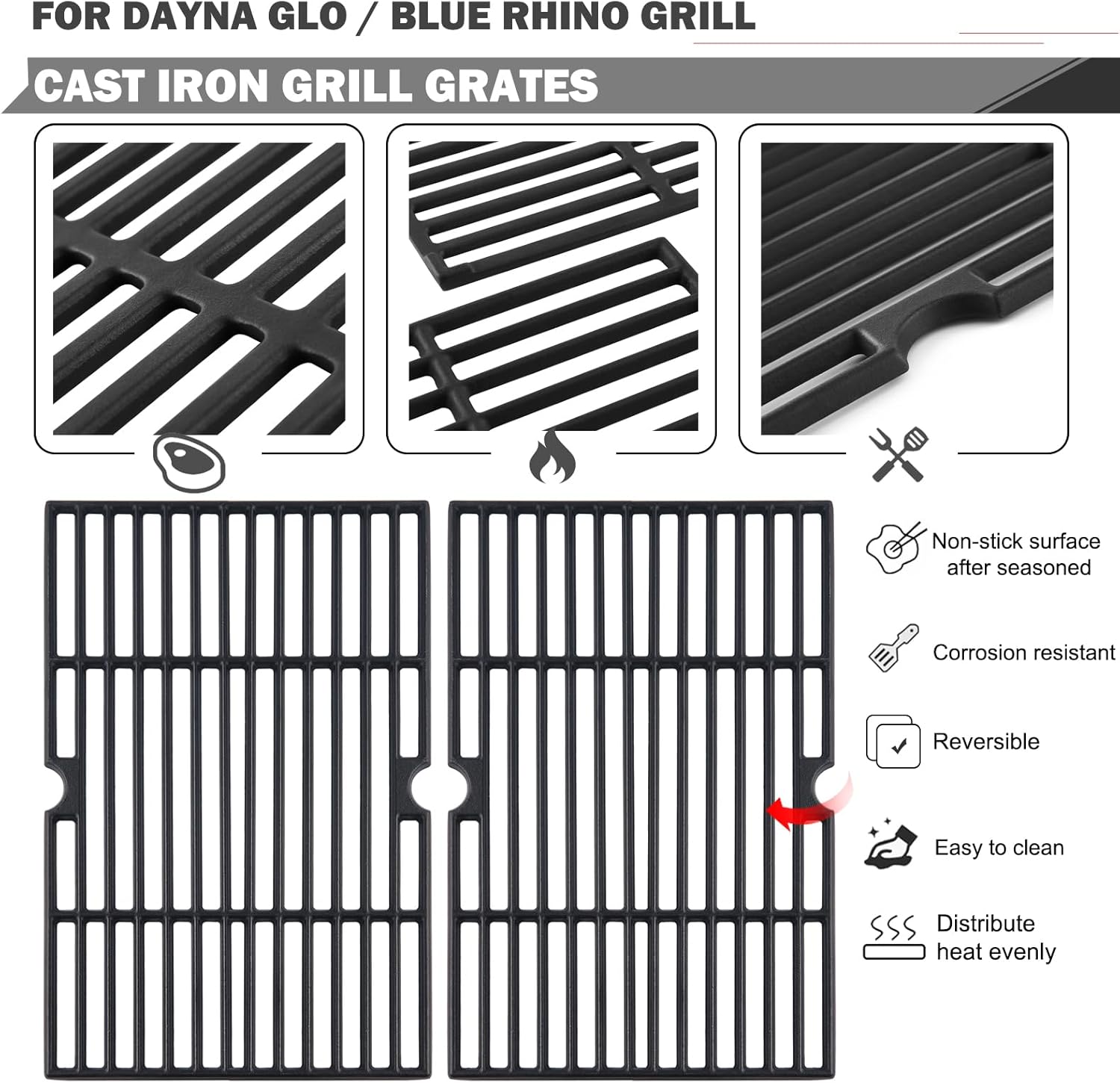 DGF350CSP Grill Grates Heat Tent Parts for Dyna Glo 2 Burner Grill Parts DGF350CSP-D DGF350SNP Grill Replacement Parts GBC1932L Blue rhino Grill Parts 3 Burner Grates Heat Shield 70-01-634 70-01-635