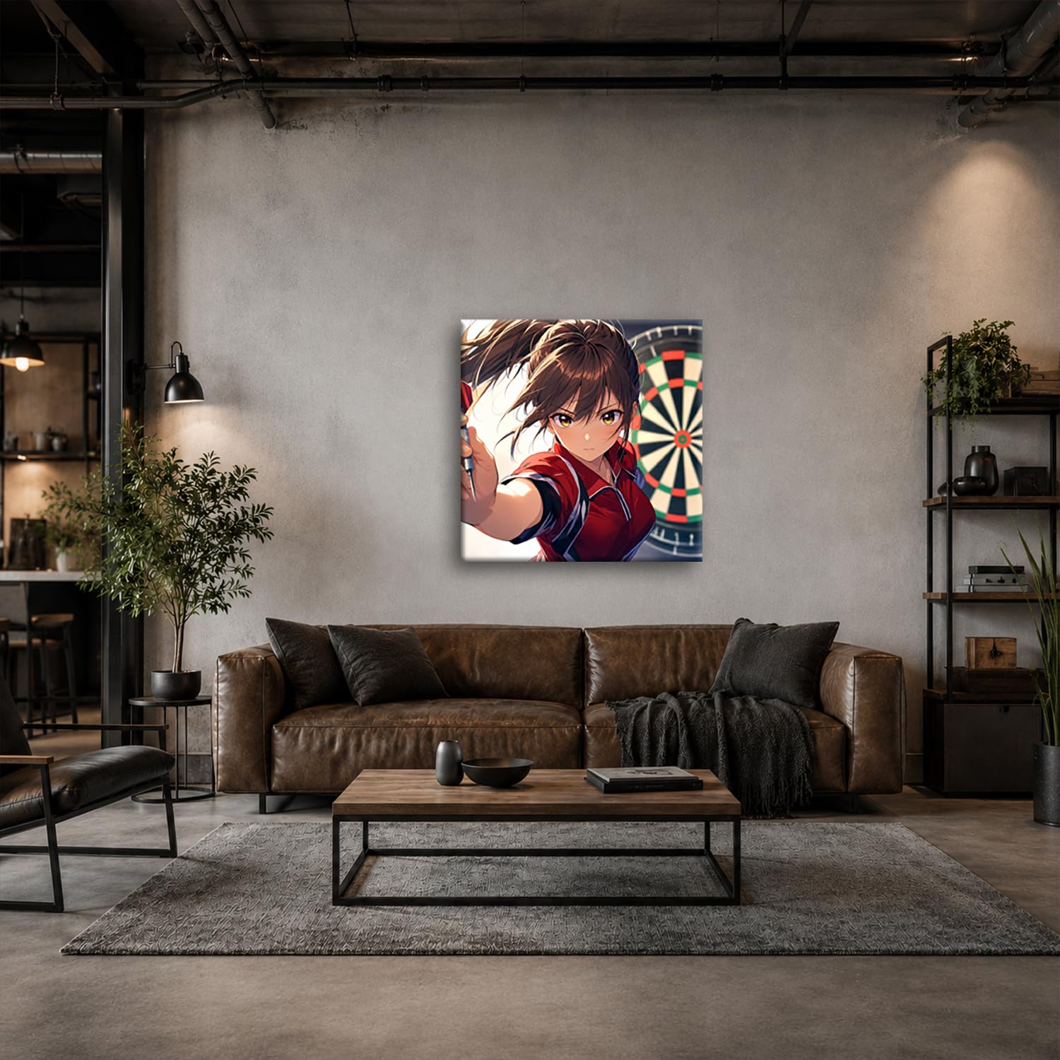 deyoli Obraz na płótnie anime dziewczyna gra w rzutki z ostrością 40 x 40 cm kolorowy