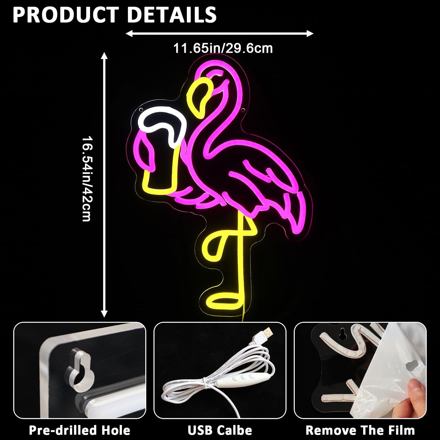 Flamingo Beer Neon Sign for Wall Decor, Drinking Led Signs for Bar, USB Dimmable Tropical Neon Lights for Man Cave Home Pub Hawaiian Summer Beach Party Shop Restaurant Wall Art