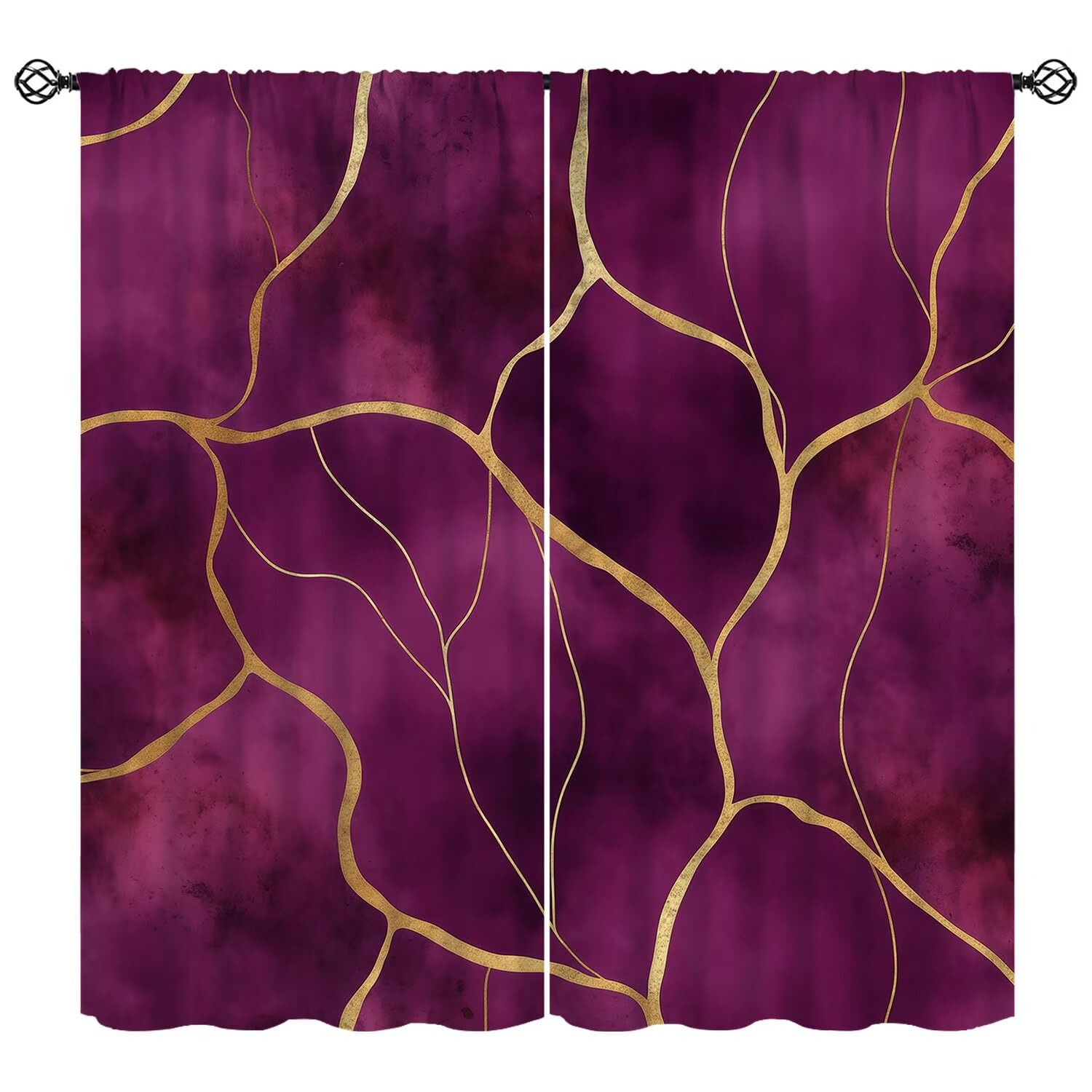 moderw Dark Purple Curtains Abstract Marble with Gold Veins Window Treatments Luxury Minimalist Chic Aesthetic Artistic Window Drapes for Bedroom Living Room Kitchen W55xL63in