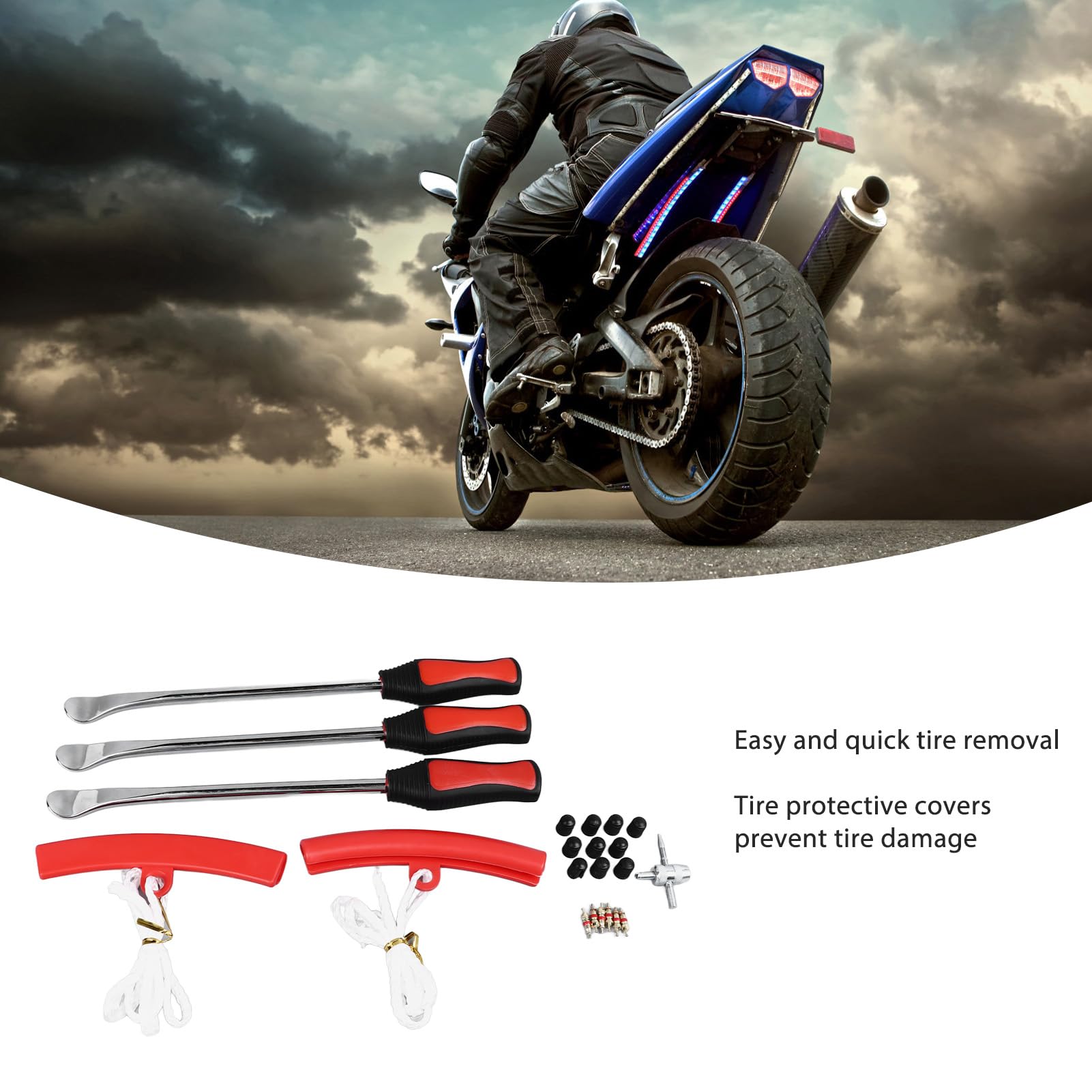Kit De Reparación De Neumáticos 31 Piezas - Palancas, Herramientas De Válvula - Para Moto, Bici, ATV, Coche