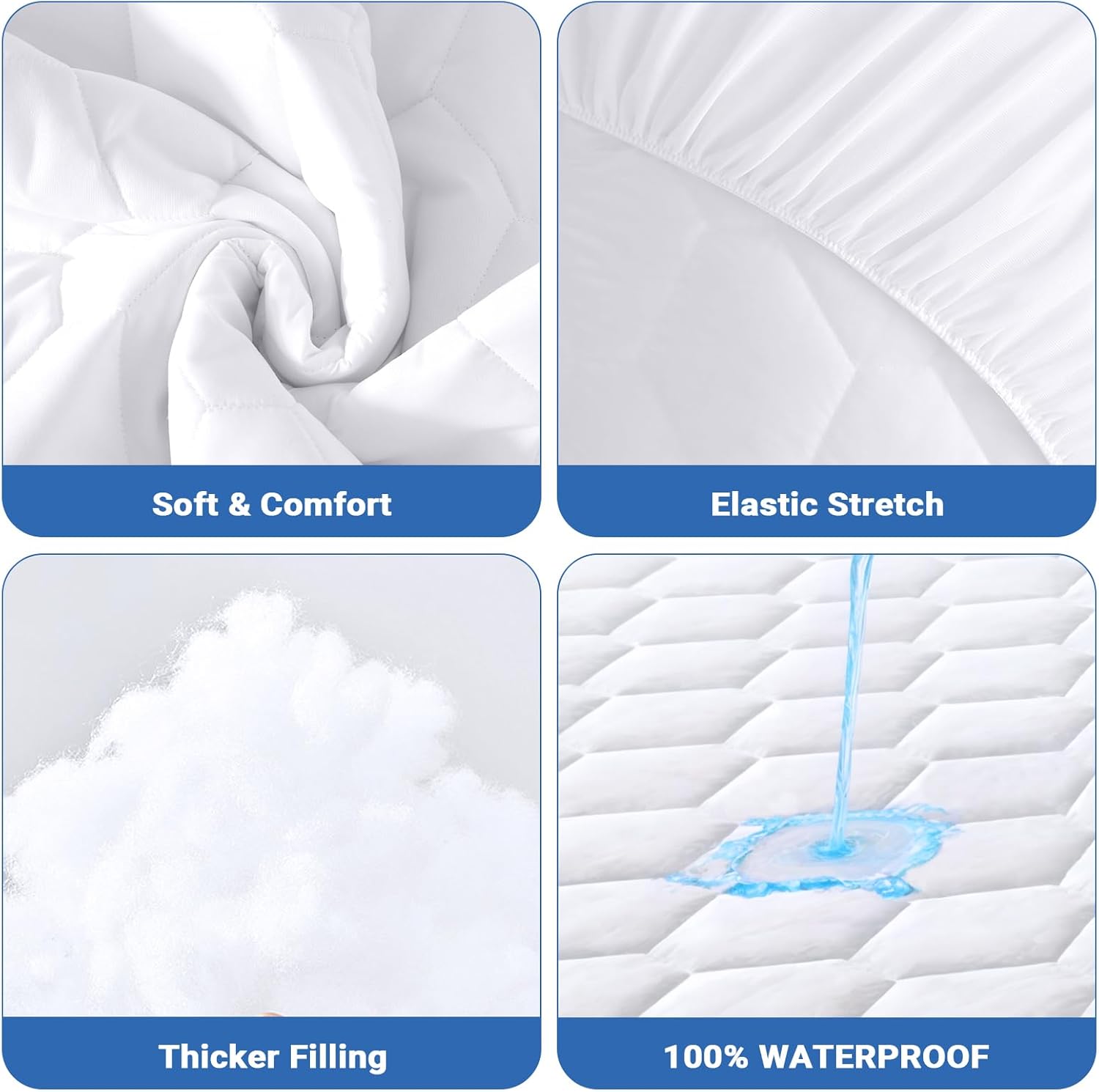 MUXHOMO 2 Pack Queen Mattress Protector, 100% Waterproof Quilted Mattress Cover Queen Size Bed, Noiseless Soft & Cooling Mattress Pad Cover, Deep Pocket 6"-21", White