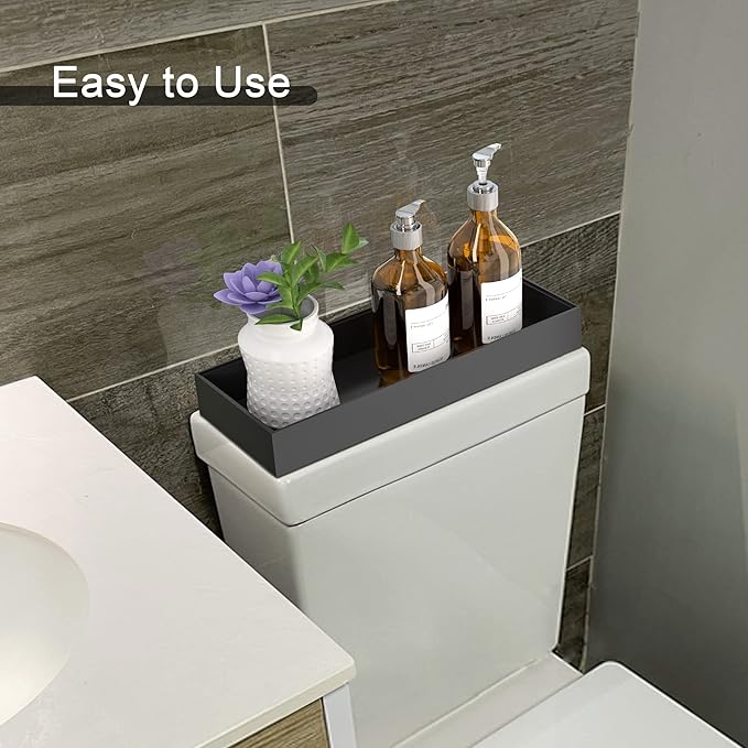 Bandeja para Tanque de Inodoro, Set de 2, Bambú, Negro, 15 x 6 x 2 pulgadas miniatura 6