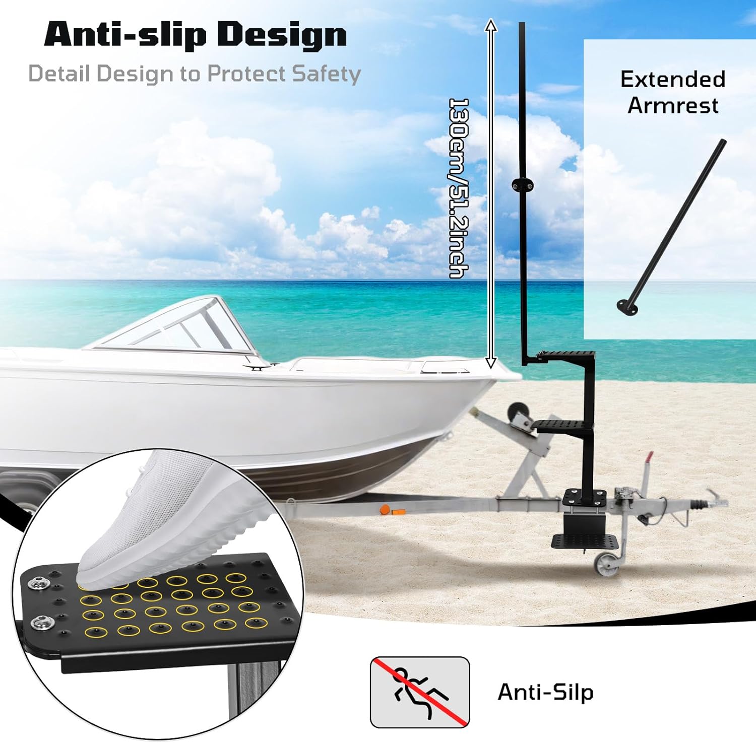 Heavy-Duty Boat Trailer Steps,3 Steps Boat Trailer Ladder with Handle & Non-Slip Surface Steps,Boat Boarding Steps Universal Fits for Trailers Tongue Step Suitable for Hunting Boat Bass Boat