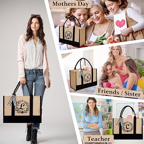 Miniatura 5 de Bolsa de mano personalizada de yute para mujeres, regalos para el día de la madre, regalo de Navidad de cumpleaños para mujeres y amigas