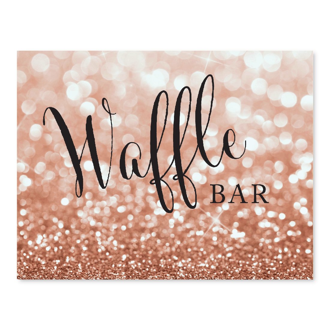 Andaz PressWedding Party Signs, Glitzy Rose Gold Glitter, 8.5x11-inch, Waffle Bar Reception Dessert Table Sign, 1-Pack, Bokeh Colored Party Supplies