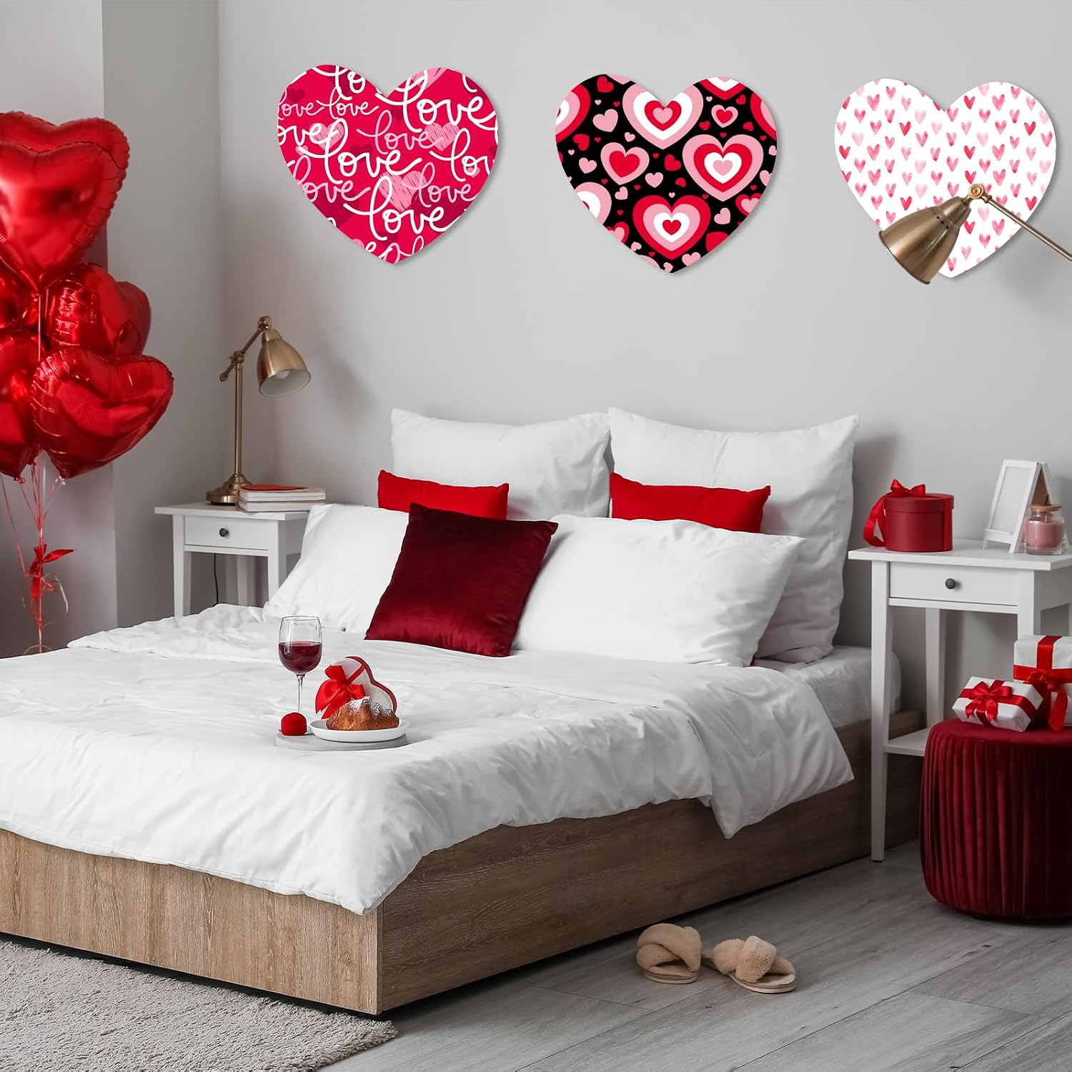 Anglechic 6 Pack 16 Inch Valentine's Day Wooden Hearts for Crafts Large Blank Heart Shaped Cutout Unfinished Wood Slices Ornaments Door Hanger Decor for Valentine's Day, Wedding