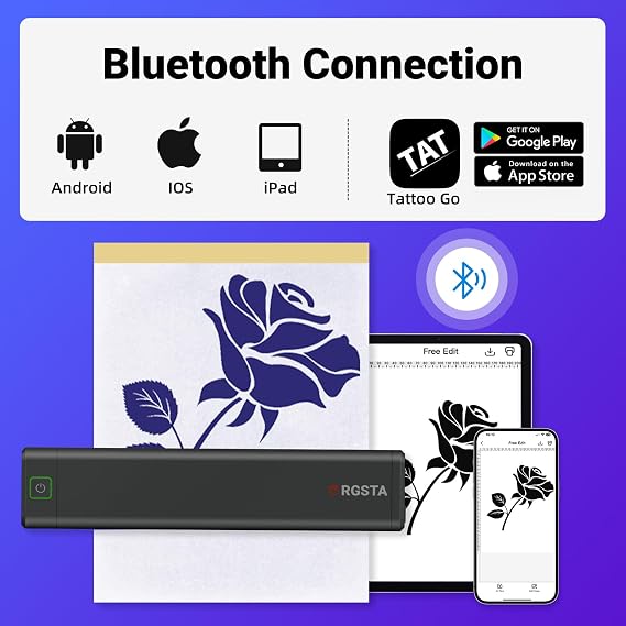 ORGSTA S008 Wireless Tattoo Stencil-Printer - Tattoo Transfer Machine Thermal Copier with 10pcs Transfer Paper, Bluetooth Stencil Printer for Tattooing, Compatible with Smartphone & PC, Black