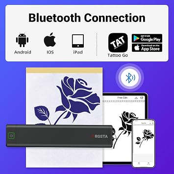 ORGSTA S008 Wireless Tattoo Stencil-Printer - Tattoo Transfer Machine Thermal Copier with 10pcs Transfer Paper, Bluetooth Stencil Printer for Tattooing, Compatible with Smartphone & PC, Black