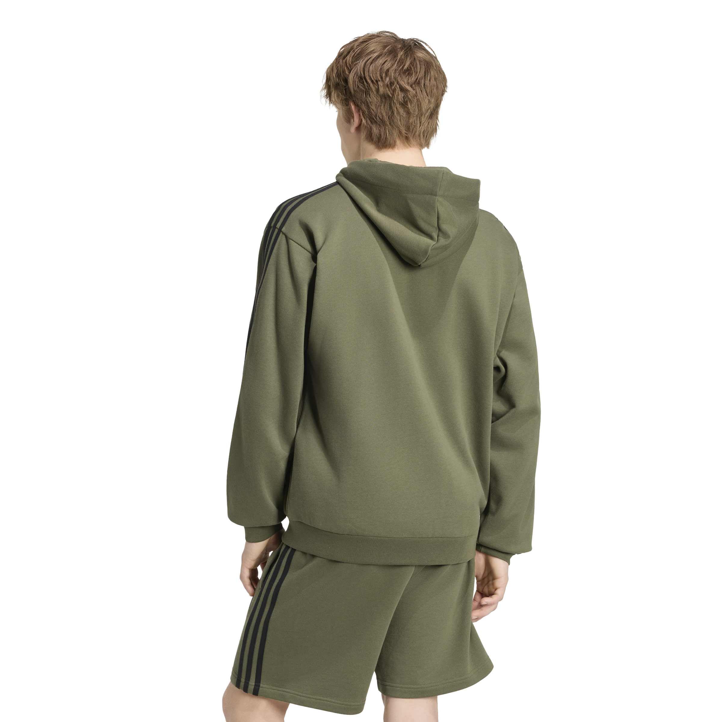 adidas Mezczyzni Essentials 3-Stripes French Terry Full-Zip Hoodie Sweatshirt, Olive Four/black, S