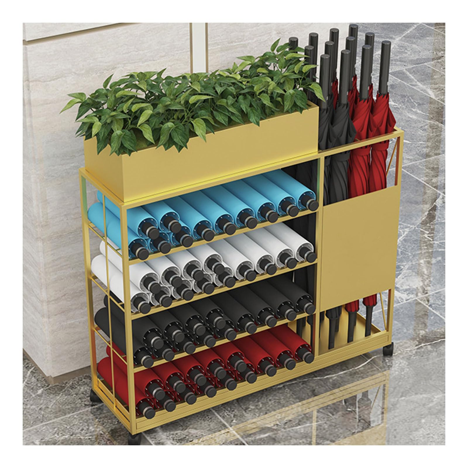 Porte-parapluie double stockage pour modèles longs et courts avec support plante verte