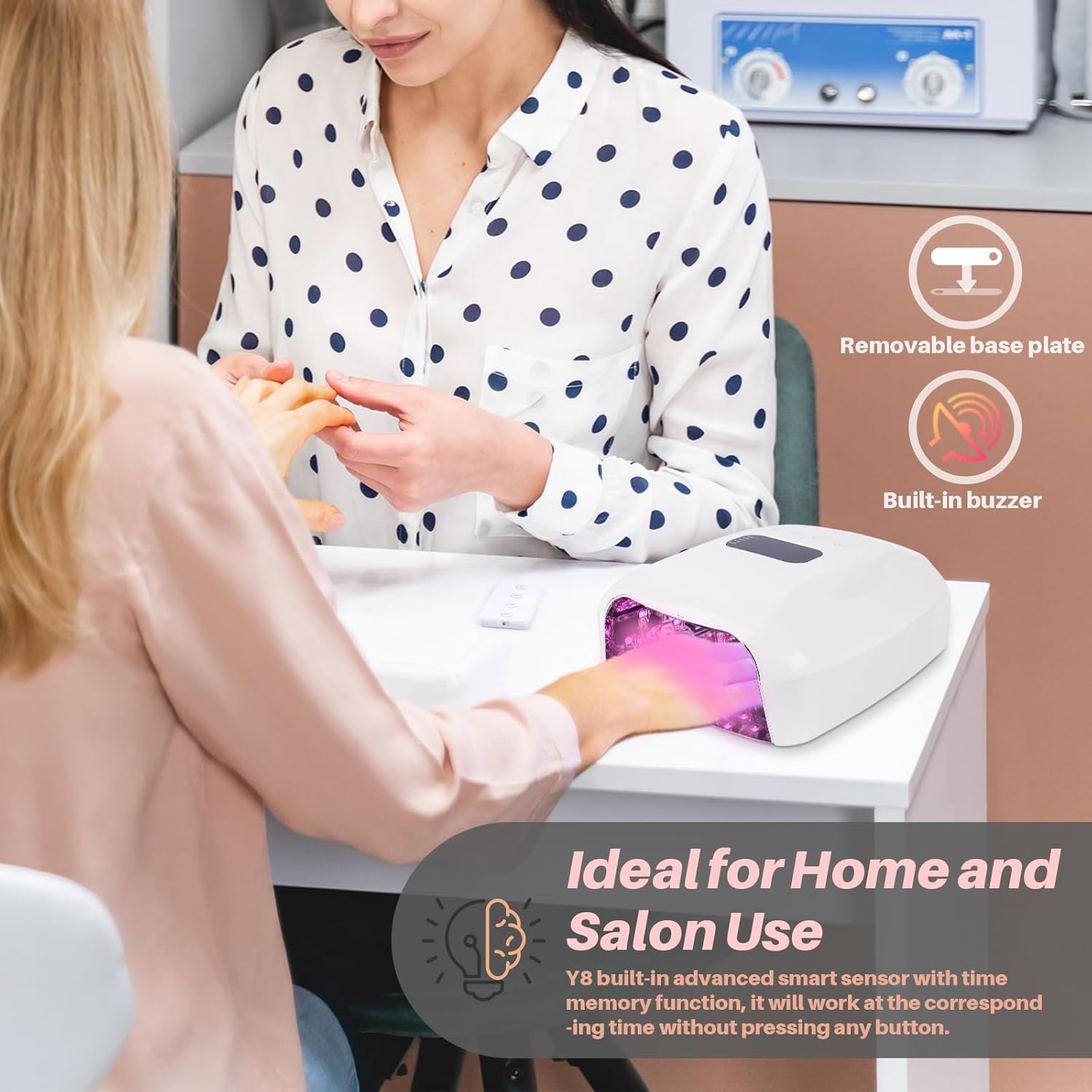 Professional UV Nail Lamp,Built-in Rechargeable 28800 mAh Long Life Batteries,52 LED Beads,Wireless Remote Control,Cooling Fan,Magnetic Base,Cordless UV Light for Gel Nails (Y8-Pro, White)