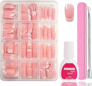 240 Stück Falsche Nägel Tips Set - Französisch Falsche Nägel Zum Aufkleben - Künstliche Nägel Medium Quadrat Ballerina Nail Art Manicure Fake Nails für Damen und Frauen (French Medium Ballerina)