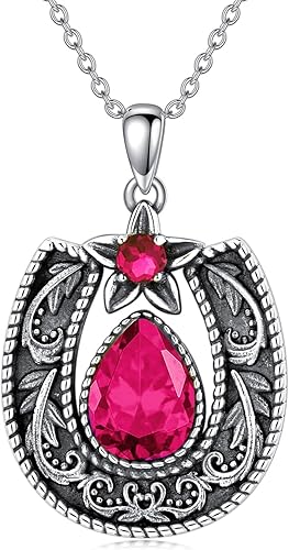 Collar de herradura de la suerte de estilo occidental con piedras preciosas, plata de ley 925, colgante de piedra natal de herradura de filigrana