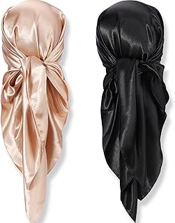 35 Inch Silky Head Scarf 2 Pcs Large Square Neck Scarf Sleeping Hair Wrapping Satin Bandana for Women