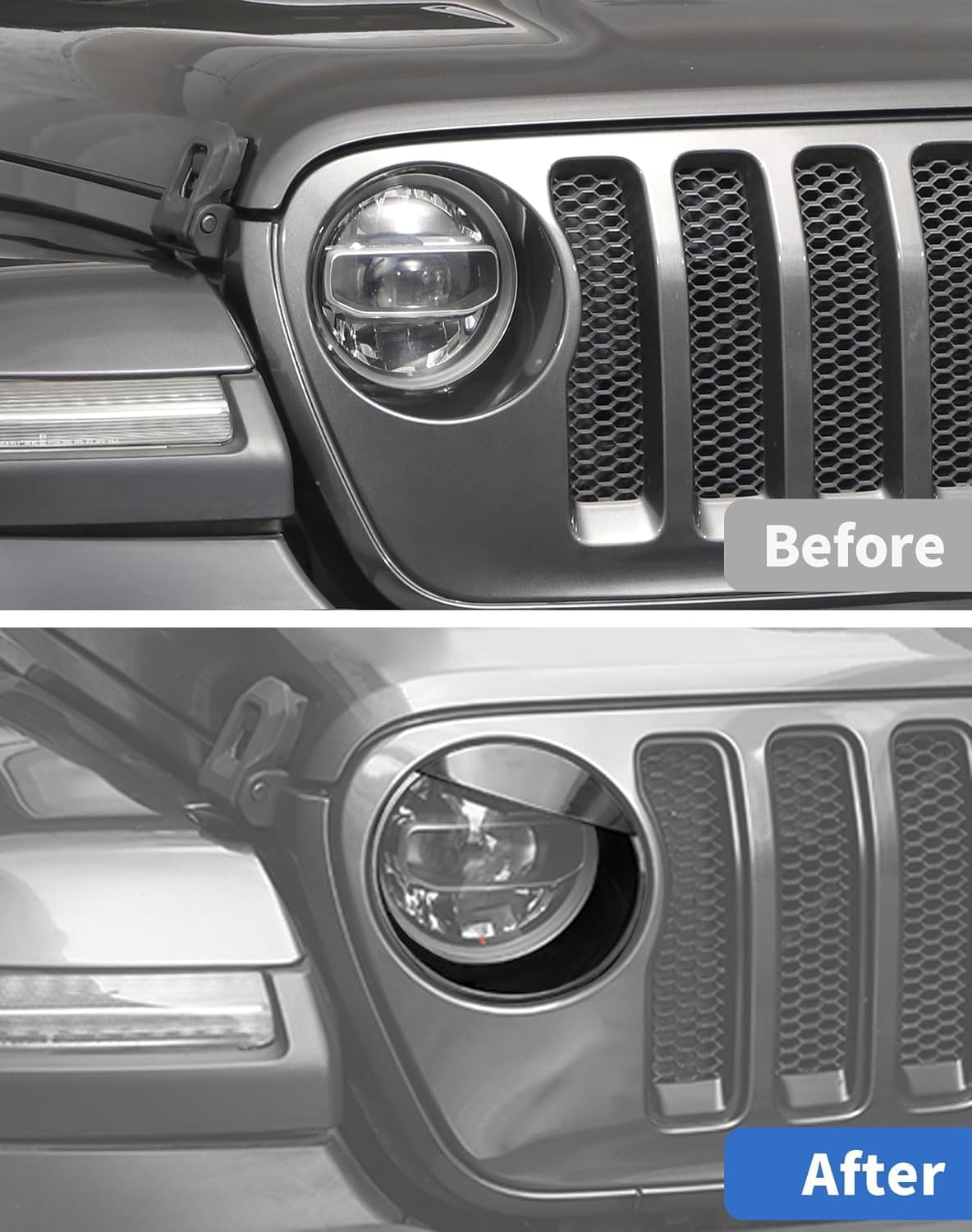 Angry Eyes Headlight Trim Cover for 2018-2024 + Jeep Wrangler JL Gladiator JT, Front Headlight Headlamp Frame Ring for Jeep Exterior Accessories(Fit for Sport, Sport S)