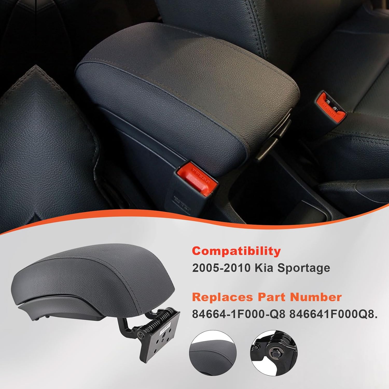 Armrest Console Assembly Black Compatible with 2005-2010 Kia Sportage Replace 84664-1F000-Q8 846641F000Q8