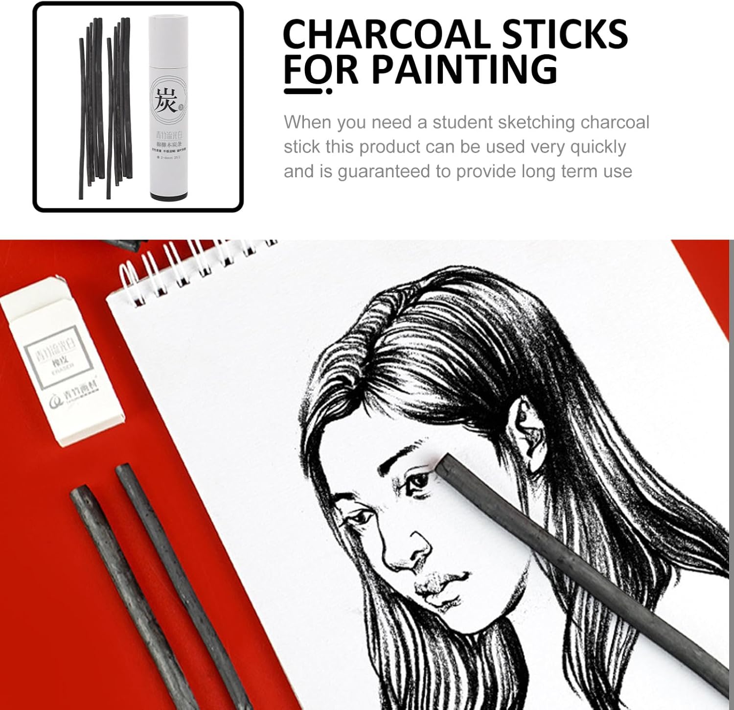 TEHAUX 25Pcs Compressed Willow Charcoal Sticks Durable Drawing Sketching Pencils for Students and Artists Easy to Use Hobbyist Charcoal for Shading and Fine Art