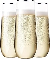 Vista 9 de SUT 36 copas de champán de plástico sin tallo, con borde dorado de 9 onzas, vasos de tostado de plástico transparente, vasos de cóctel