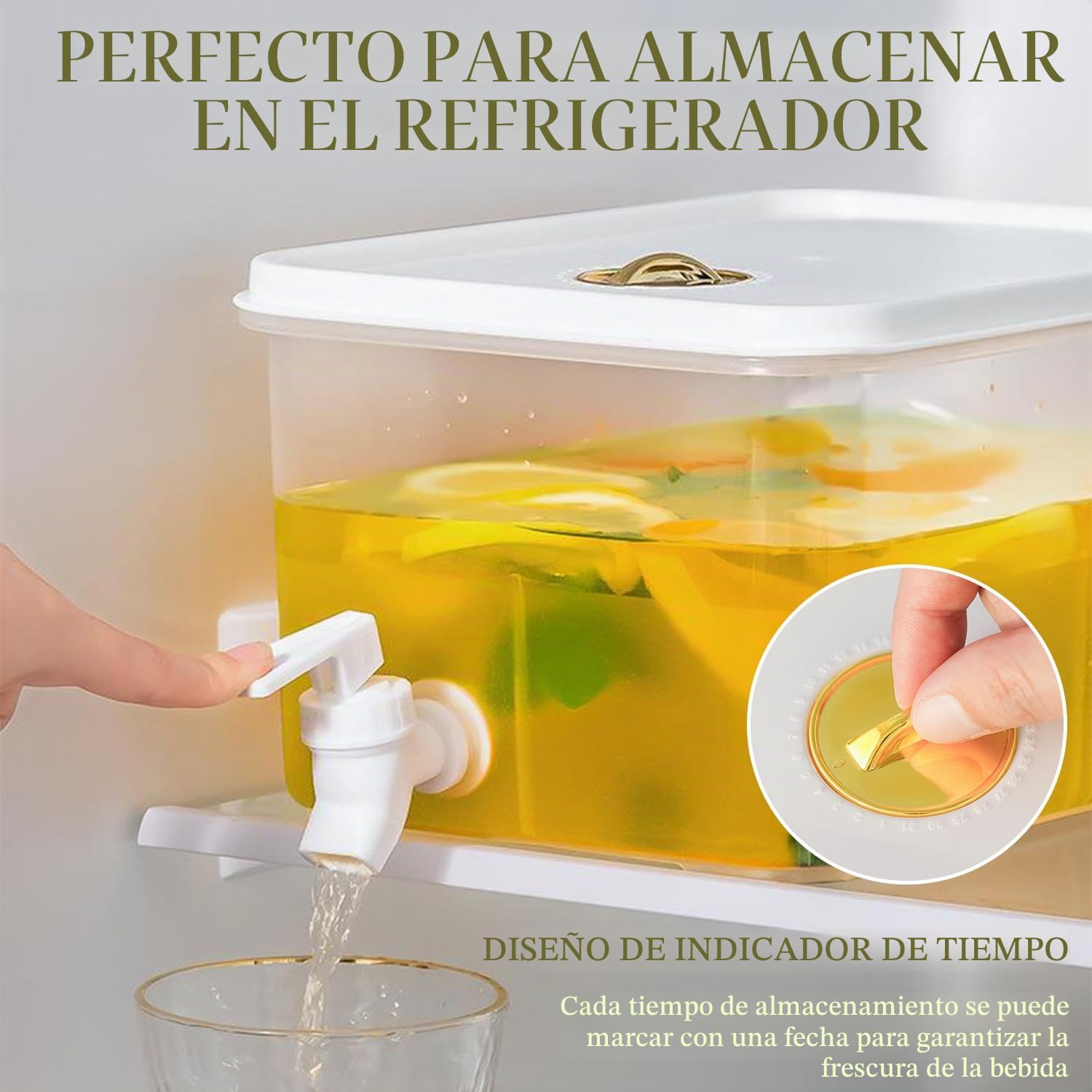 Dispensador de bebidas de 5 litros con grifo, dispensador de bebidas de jugo de agua para refrigerador con filtro y fecha de almacenamiento de registro, dispensadores de bebidas heladas para