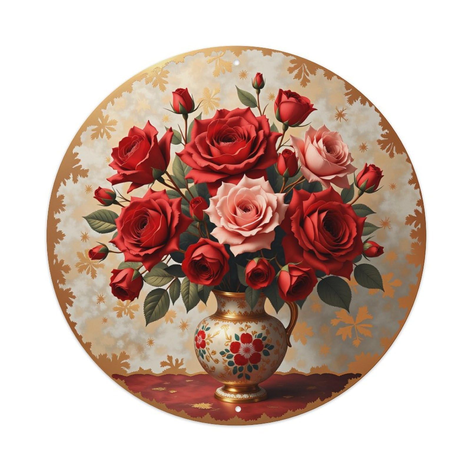 Jdfenggu Vintage Floral Rose Vase Pattern Print Retro Metal Tin Sign, Metal Poster For Bar, Home, Man Cave, Kitchen, Laundry Room Art Decor 8X8 Inch