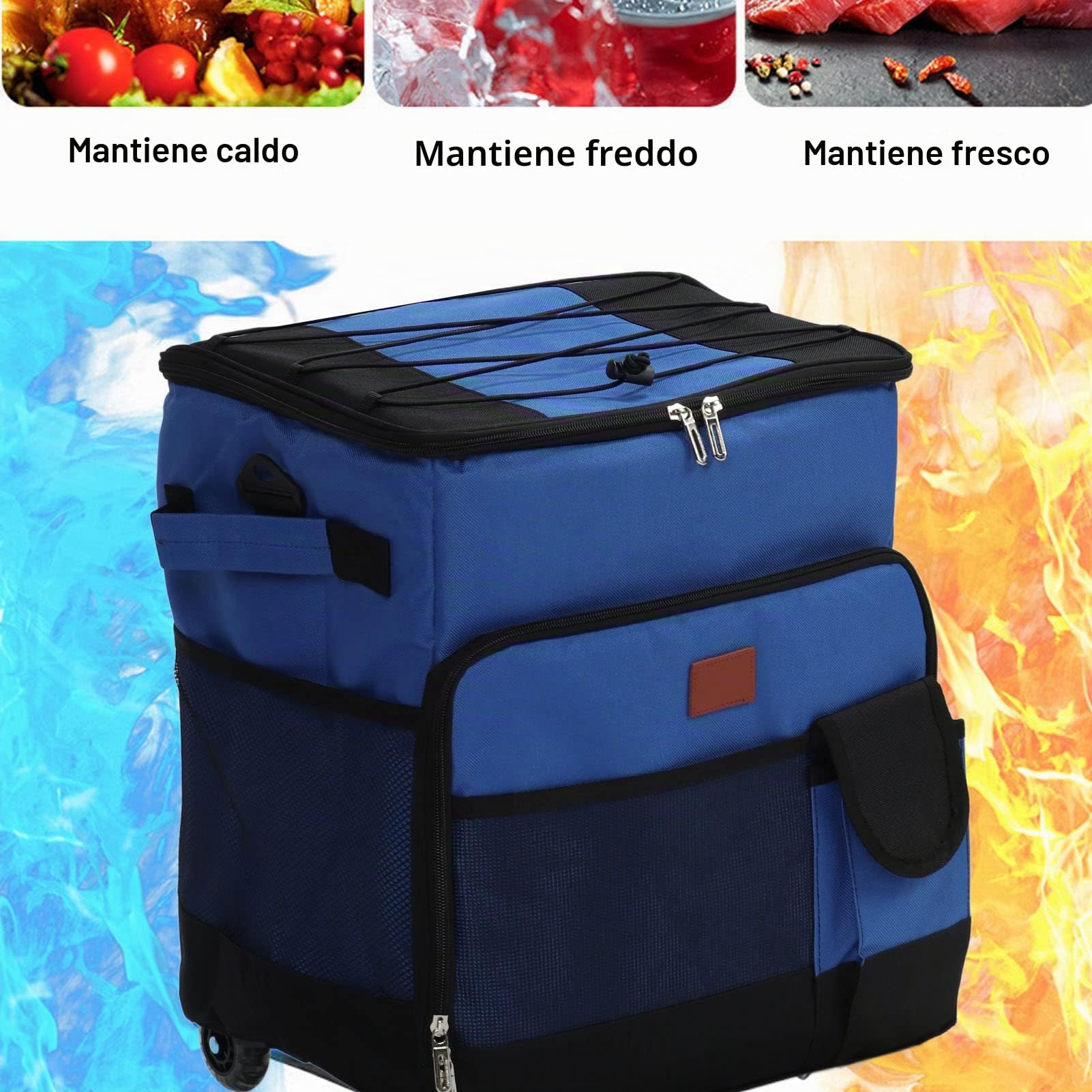 Socobeta Dispositivo di Raffreddamento con Ruote, Borsa Termica Rotante di Grande capacità da 35 Litri Tessuto Oxford Foglio di Alluminio Borsa Termica Portatile Impermeabile Anti-perdite