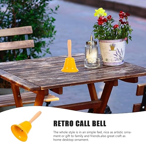 Miniatura 2 de MAGICLULU Campana de llamada de Navidad con mango de madera, campana de mano sólida para decoración de cena de Navidad, color amarillo