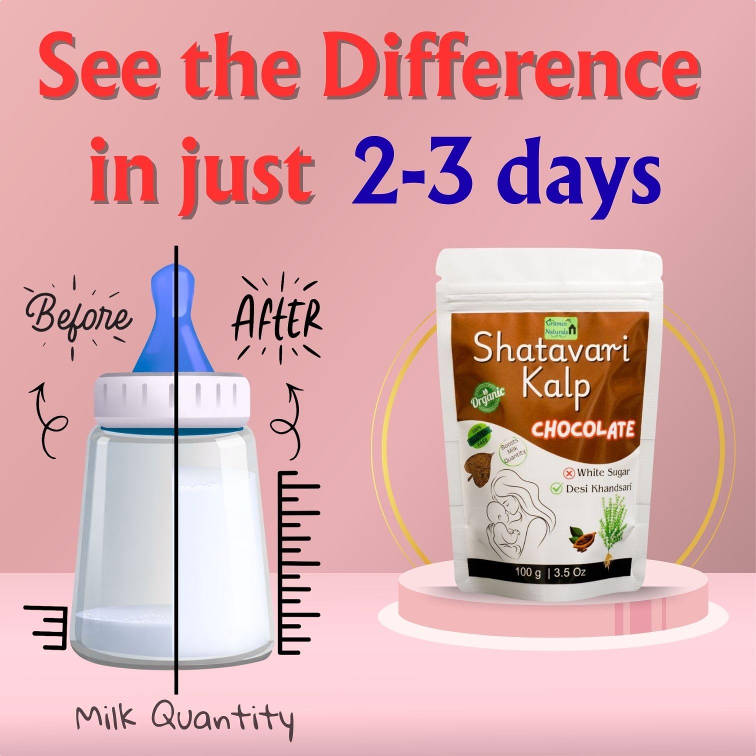 GraminNaturals Organic Shatavari Kalp for Women | Chocolate Flavour | Lactation & Wellness Supplement | Supports Breast Milk Production | Nourishes Lactating Mothers | Made with Desi Khandsari | No Refined White Sugar | 100 g — Amazon image 3
